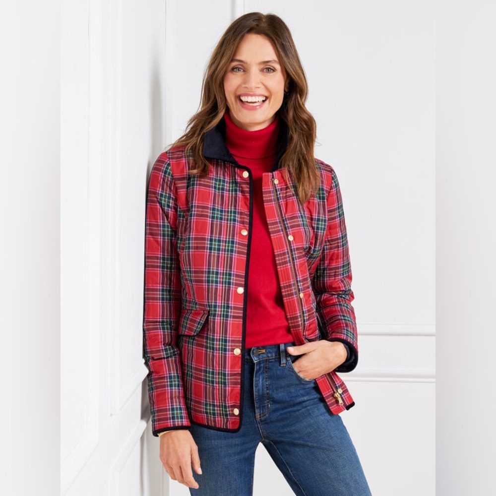 Talbots Snowflake Plaid Corduroy Collar Quilted Jacket Red Blue Plus Size 2X